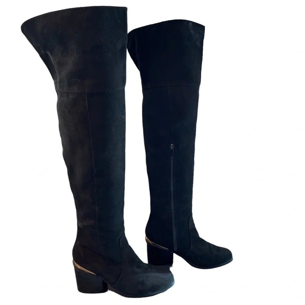 Bamboo sz 6 tall black microsuede OTK heeled boots